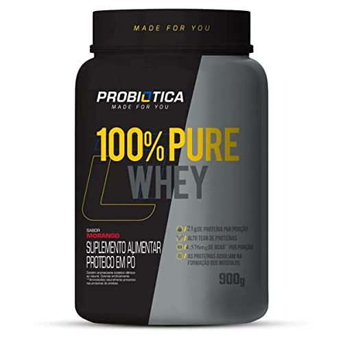 100% Pure Whey Nova Fórmula - 900g Morango - Probiótica