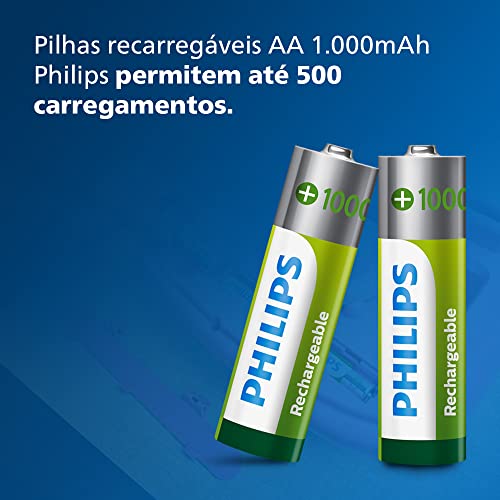 PHILIPS Pilha recarregável AA 1.2V 1.000mAh, padrão, R6B2RTU10/59