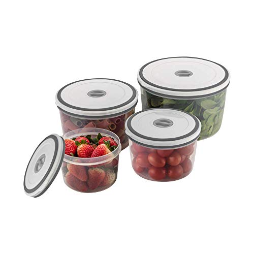 Electrolux - Kit Potes de Plástico Hermético, Redondo, Transparente/Branco, 4 unidades