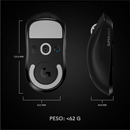 Mouse Gamer Sem Fio Logitech G PRO X SUPERLIGHT com Tecnologia LIGHTSPEED, Ultraleve 63g, 5 Botões Programáveis, Sensor HERO 25K e Bateria Recarregável - Compatível com POWERPLAY - Preto