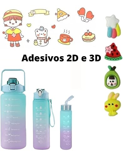 Kit 3 Garrafa De Água Squeeze Galão 2l Litros Motivacional Academia Colorida Antivazamento 3D Tie Dye Frases Português (PRETO)