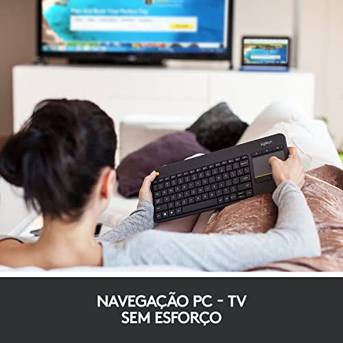 Logitech K400 Plus TV - Teclado sem fio com Touchpad Integrado, Conexão USB Unifying e Layout ABNT2, 139,9 x 354,3 x 23,5 mm