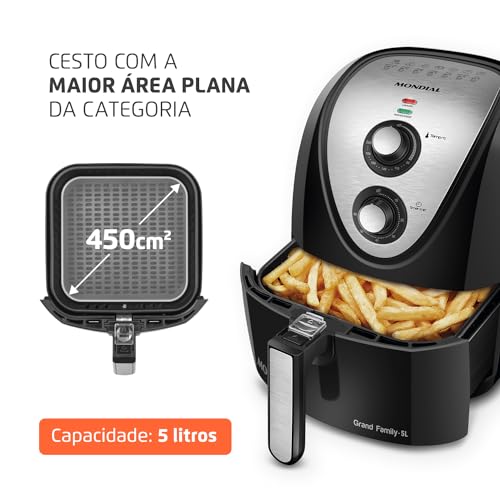 Fritadeira Sem Óleo Air Fryer 5L, Mondial, Preto/Inox, 1900W, 110V - AFN-50-BI