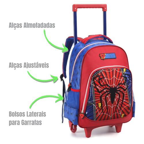 Kit Mochila Homem Aranha Dark Mochila Rodinhas Estojo Lancheira Spider Man