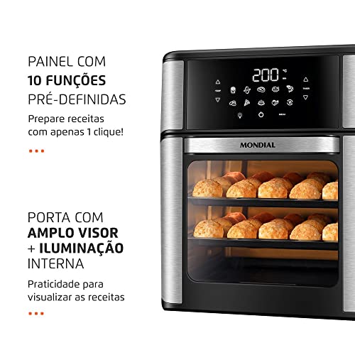 Fritadeira Air Fryer Forno Oven 12 Litros, Mondial, Preto/Inox, 2000W, 110V - AFO-12L-BI