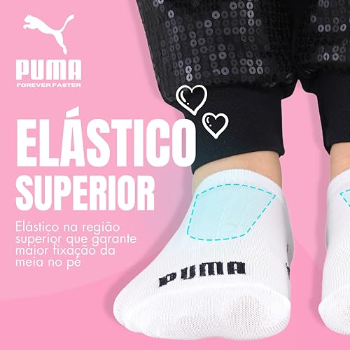 Kit 12 Pares Meias Puma Sapatilha Invisível Soquete Feminino, 12 Brancos, 34-39