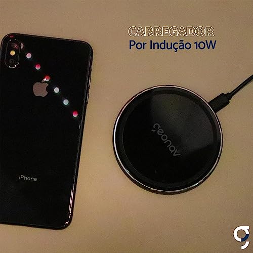 Geonav Carregador por Indução de mesa 10W, vidro, carregamento rápido, compatível com aparelhos Android e iPhones com padrão Qi, QI10WG, Preto