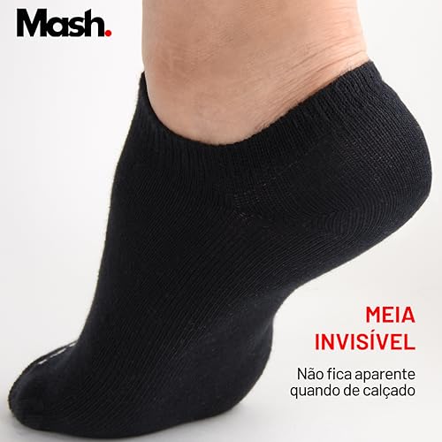 Kit 12 Pares Meias Sapatilha Invisível Esportiva Active Mash Algodão | 12 Pretas | 39-44
