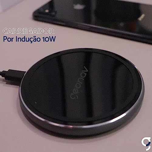 Geonav Carregador por Indução de mesa 10W, vidro, carregamento rápido, compatível com aparelhos Android e iPhones com padrão Qi, QI10WG, Preto