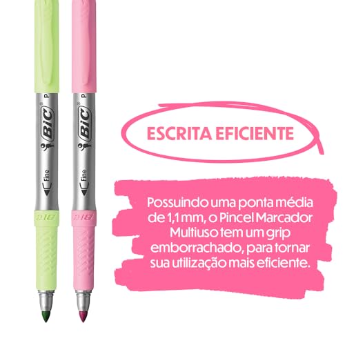 Pincel Marcador Permanente BIC Marking, Color Pastel, Ponta Média, 6 Cores, 891855, 6 Unidades, Tons Pastéis, Superfícies Diversas