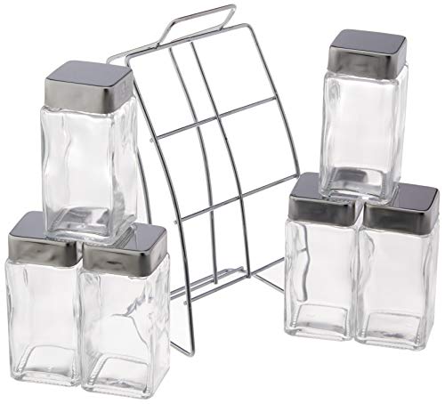Euro Porta Condimentos Square com Suporte, 6 Peças, Transparente