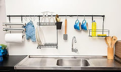 Kit Cozinha Suspensa Escorrredor Parede Organizador Louça Prato 14 Peças Preto Plana Store