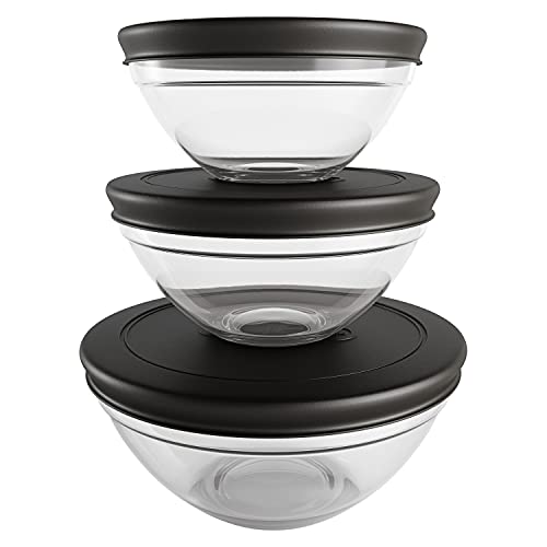 Conjunto com 3 Potes de Vidro Redondos com Tampa Plástica preta, VDR7093-PT, Euro Home