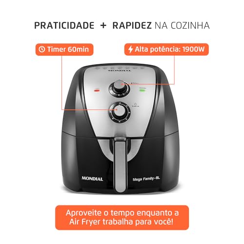 Fritadeira Sem Óleo Air Fryer 8L, Mondial, Preto/Inox, 1900W, 110V - AFN-80-BI