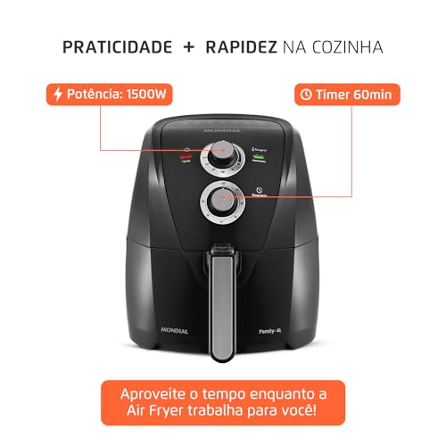 Fritadeira Sem Óleo Air Fryer 4L, Mondial, Preto/Prata, 1500W, 110V - AFN-40-BFS