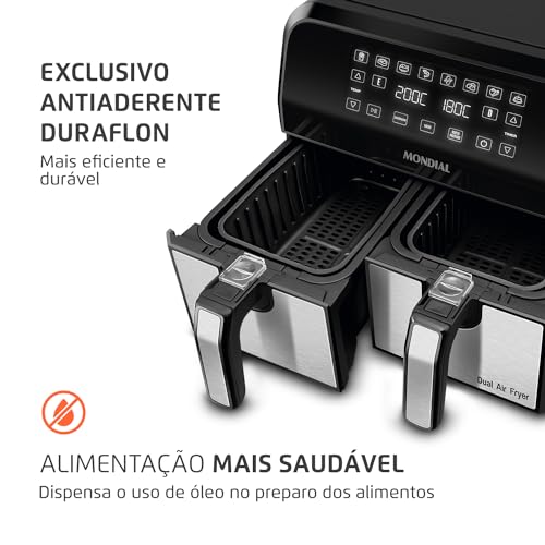 Fritadeira Air Fryer Dual Duplo Cesto 8L, Mondial, 2200W, 110V - AFD-01-BI