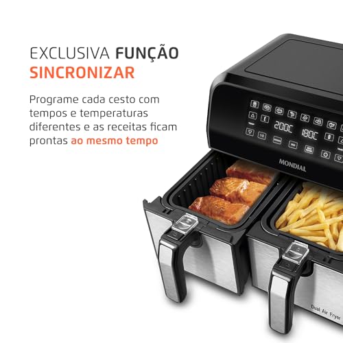 Fritadeira Air Fryer Dual Duplo Cesto 8L, Mondial, 2200W, 110V - AFD-01-BI