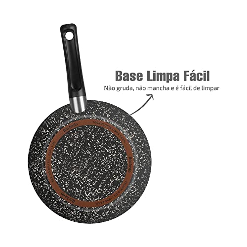 Frigideira Francesa Rochedo Stone Pro 28 cm, Efeito Pedra - Preto e Cinza