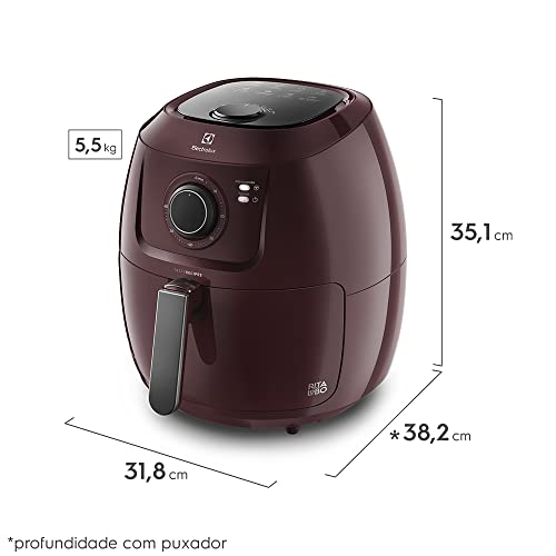 Fritadeira Elétrica sem oleo Electrolux Airfryer 5L 8 receitas pré-sugeridas desligamento automatico cesto removivel 1700W EAF51 vermelho escuro 127v por Rita Lobo