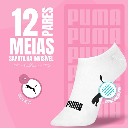 Kit 12 Pares Meias Puma Sapatilha Invisível Soquete Feminino, 12 Brancos, 34-39