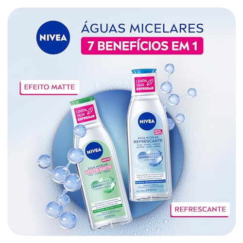 NIVEA Água Micelar Solução de Limpeza Facial 7 em 1 Efeito Matte 200ml - Fórmula poderosa com efeito matte que oferece 7 benefícios: limpa, hidrata, suaviza, tonifica, demaquila, acalma e refresca