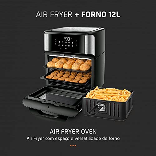 Fritadeira Air Fryer Forno Oven 12 Litros, Mondial, Preto/Inox, 2000W, 110V - AFO-12L-BI