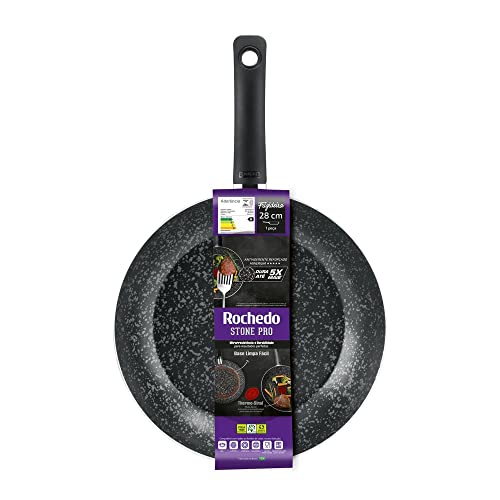 Frigideira Francesa Rochedo Stone Pro 28 cm, Efeito Pedra - Preto e Cinza