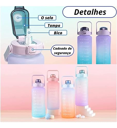 Kit 3 Garrafa De Água Squeeze Galão 2l Litros Motivacional Academia Colorida Antivazamento 3D Tie Dye Frases Português (PRETO)