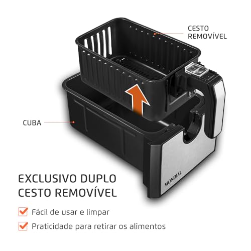 Fritadeira Air Fryer Dual Duplo Cesto 8L, Mondial, 2200W, 110V - AFD-01-BI