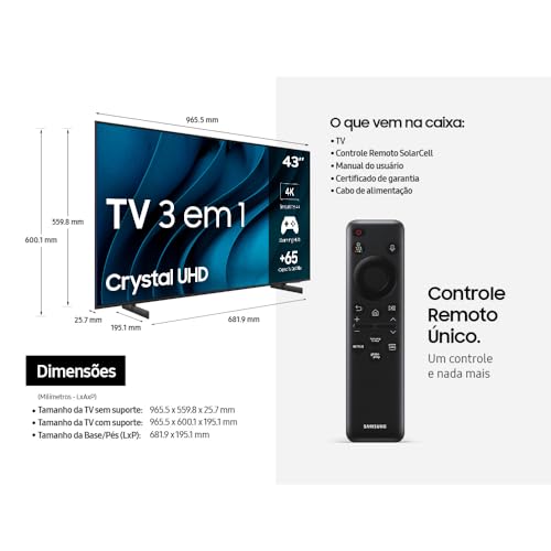 Smart TV Samsung Crystal UHD 4K 43CU8000 2023 Design AirSlim Painel Dynamic Crystal Color Tela 43" 43"