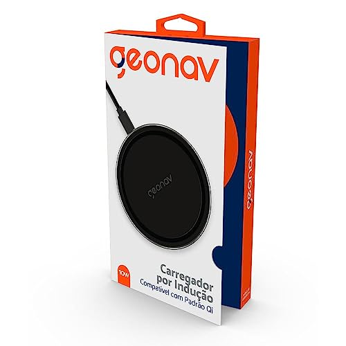 Geonav Carregador por Indução de mesa 10W, vidro, carregamento rápido, compatível com aparelhos Android e iPhones com padrão Qi, QI10WG, Preto