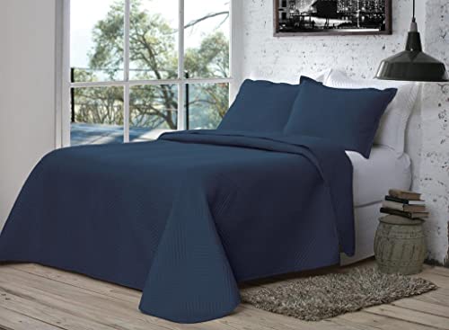Kit Colcha Liso Cobre Leito Matelado Casal 3 Peças Com Porta travesseiro sem abas (Azul)