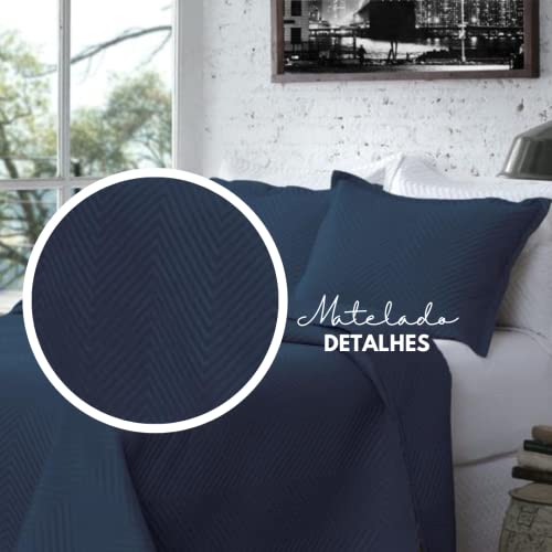Kit Colcha Liso Cobre Leito Matelado Casal 3 Peças Com Porta travesseiro sem abas (Azul)