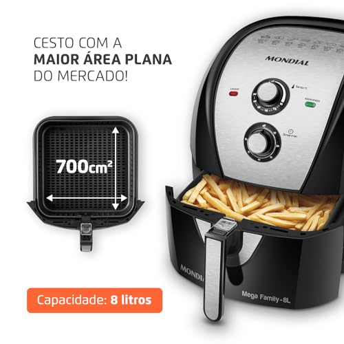 Fritadeira Sem Óleo Air Fryer 8L, Mondial, Preto/Inox, 1900W, 110V - AFN-80-BI