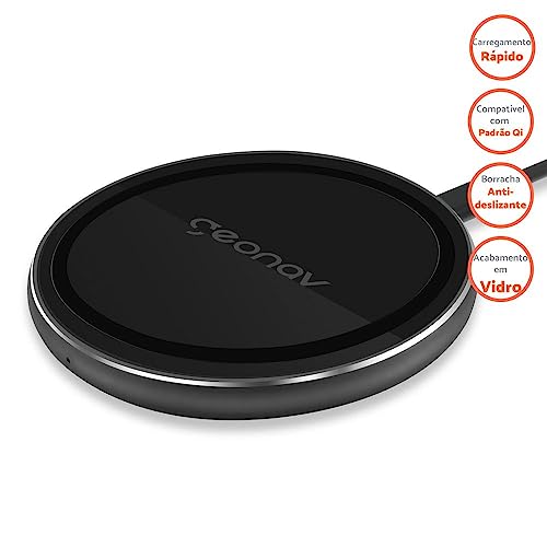 Geonav Carregador por Indução de mesa 10W, vidro, carregamento rápido, compatível com aparelhos Android e iPhones com padrão Qi, QI10WG, Preto