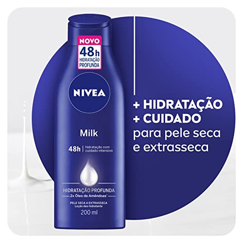 NIVEA Hidratante Corporal Milk Pele Seca - Nutrição intensa para pele seca a extrasseca, com fórmula cremosa que deixa a pele macia, cheirosa e hidratada por 48h - 200ml