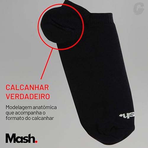 Kit 12 Pares Meias Sapatilha Invisível Esportiva Active Mash Algodão | 12 Pretas | 39-44