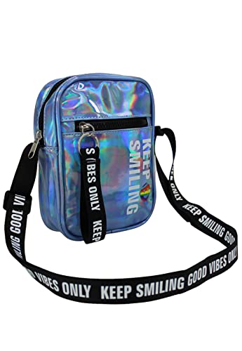 Shoulder Bag Bolsa Transversal Pequena Holográfica Azul