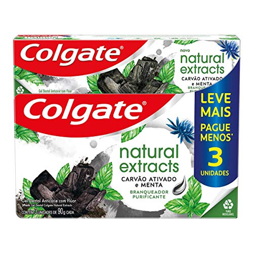 Creme Dental Colgate Natural Extracts Carvão Ativado e Menta 3 unid 90g