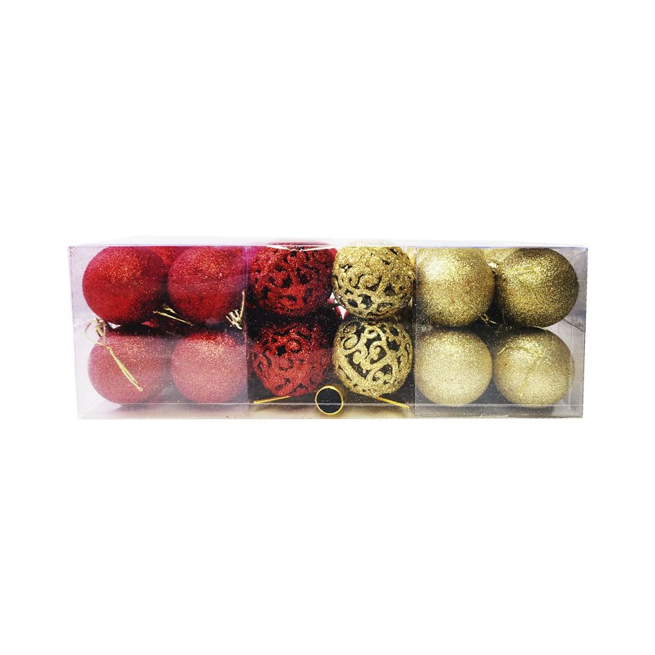 Kit C/100 Bolas de Natal Lisas/Foscas/Glitter + Ponteira - Vermelha e Dourada