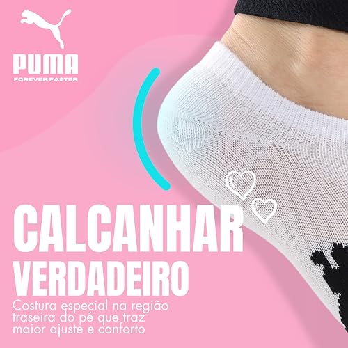 Kit 12 Pares Meias Puma Sapatilha Invisível Soquete Feminino, 12 Brancos, 34-39