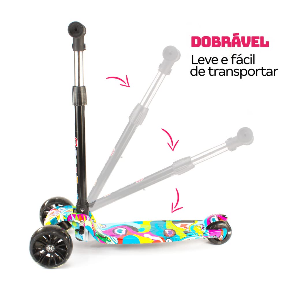 Patinete Infantil 3 Rodas Com Led Dobrável - Mega Compras