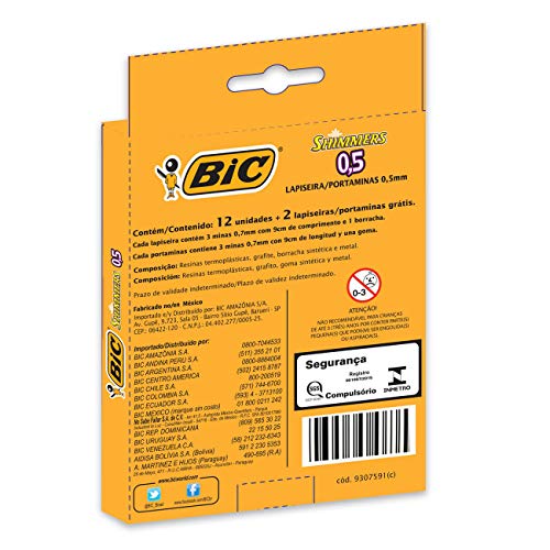 Lapiseira BIC Shimmers 0,5mm, Multicor, Corpo Colorido Brilhante, Hexagonal, Leve 14 Pague 12, 891944