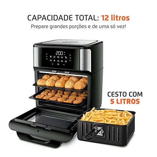 Fritadeira Air Fryer Forno Oven 12 Litros, Mondial, Preto/Inox, 2000W, 110V - AFO-12L-BI