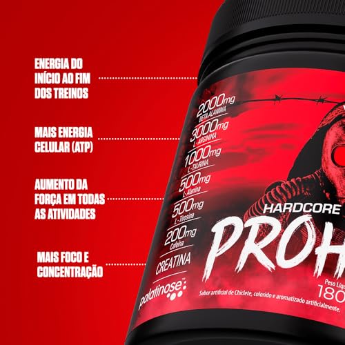 Pré Treino Prohibido Hardcore Pre-Workout, 3VS Nutrition | 2 gr de Beta Alanina | Estimulante para treino | Energia e foco | Explosão de força em seus músculos | Para homens e mulheres