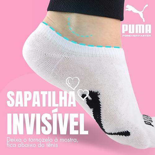 Kit 12 Pares Meias Puma Sapatilha Invisível Soquete Feminino, 12 Brancos, 34-39