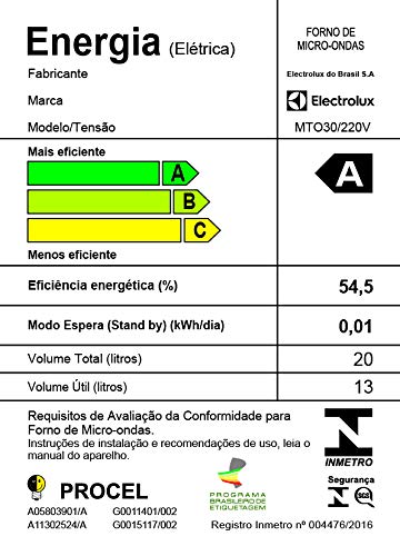 Electrolux Micro-Ondas com Função Tira Odor (MTO30), Branco, 20 Litros, 127V