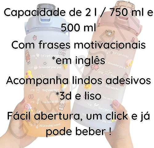 Kit 3 Garrafa De Água Squeeze Galão 2l Litros Motivacional Academia Colorida Antivazamento 3D Tie Dye Frases Português (PRETO)