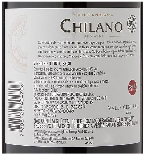 Vinho Chileno Chilano Tinto Carmenere 750ml Chilano