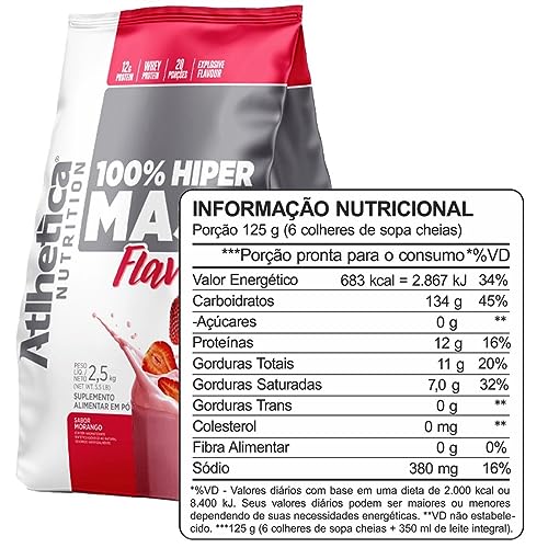 100% Hiper Mass Flavour 2,5Kg Morango, Atlhetica Nutrition